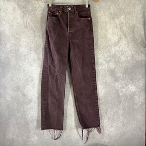 RE/DONE 70s Ultra High Rise Stove Pipe Jeans Women 23 Washed Plum Raw Hem Casual